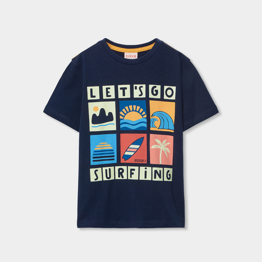 T-Shirt Azul Marinho para Criança “Let’s Go Surfing” | Conforto e Estilo de Verão