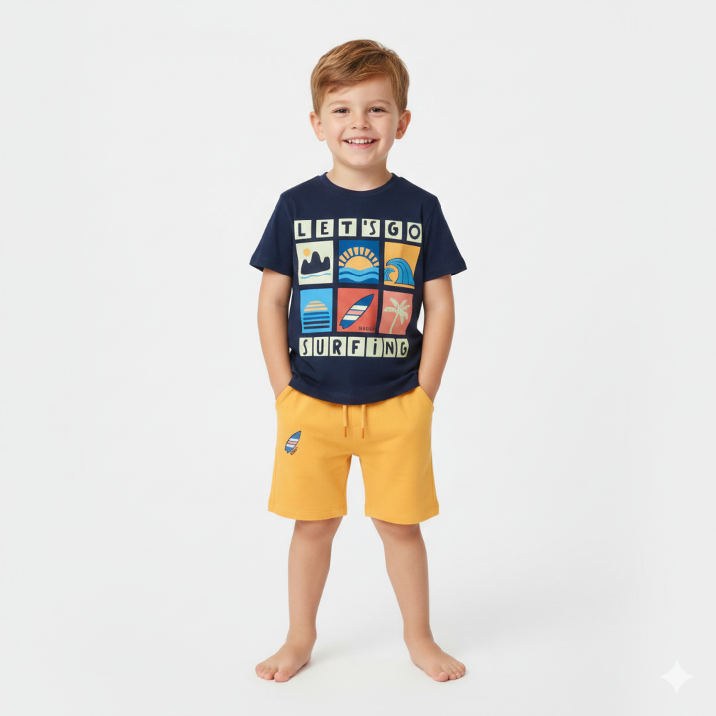T-Shirt Azul Marinho para Criança “Let’s Go Surfing” | Conforto e Estilo de Verão