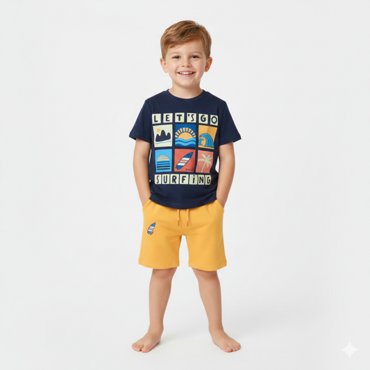 T-Shirt Azul Marinho para Criança “Let’s Go Surfing” | Conforto e Estilo de Verão