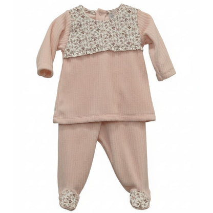 Conjunto Camisola e Calças Rosa Velho Canelado Florido