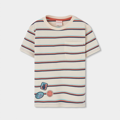 T-shirt de Riscas com Emblemas