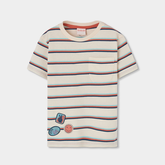 T-shirt de Riscas para Menino com Emblemas