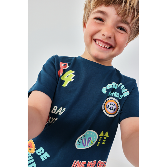 T-shirt Azul Marinho para Menino com Estampados Gráficos
