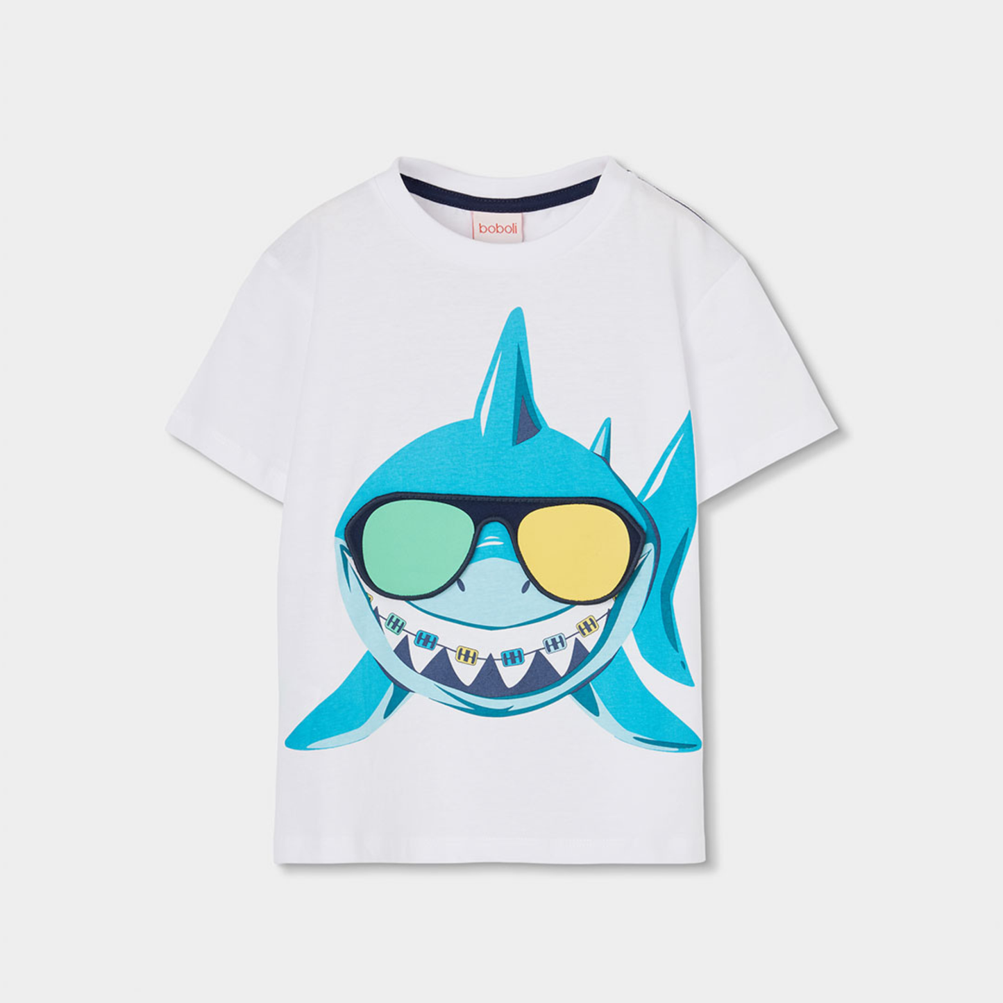 T-shirt manga curta com Estampado de Tubarão