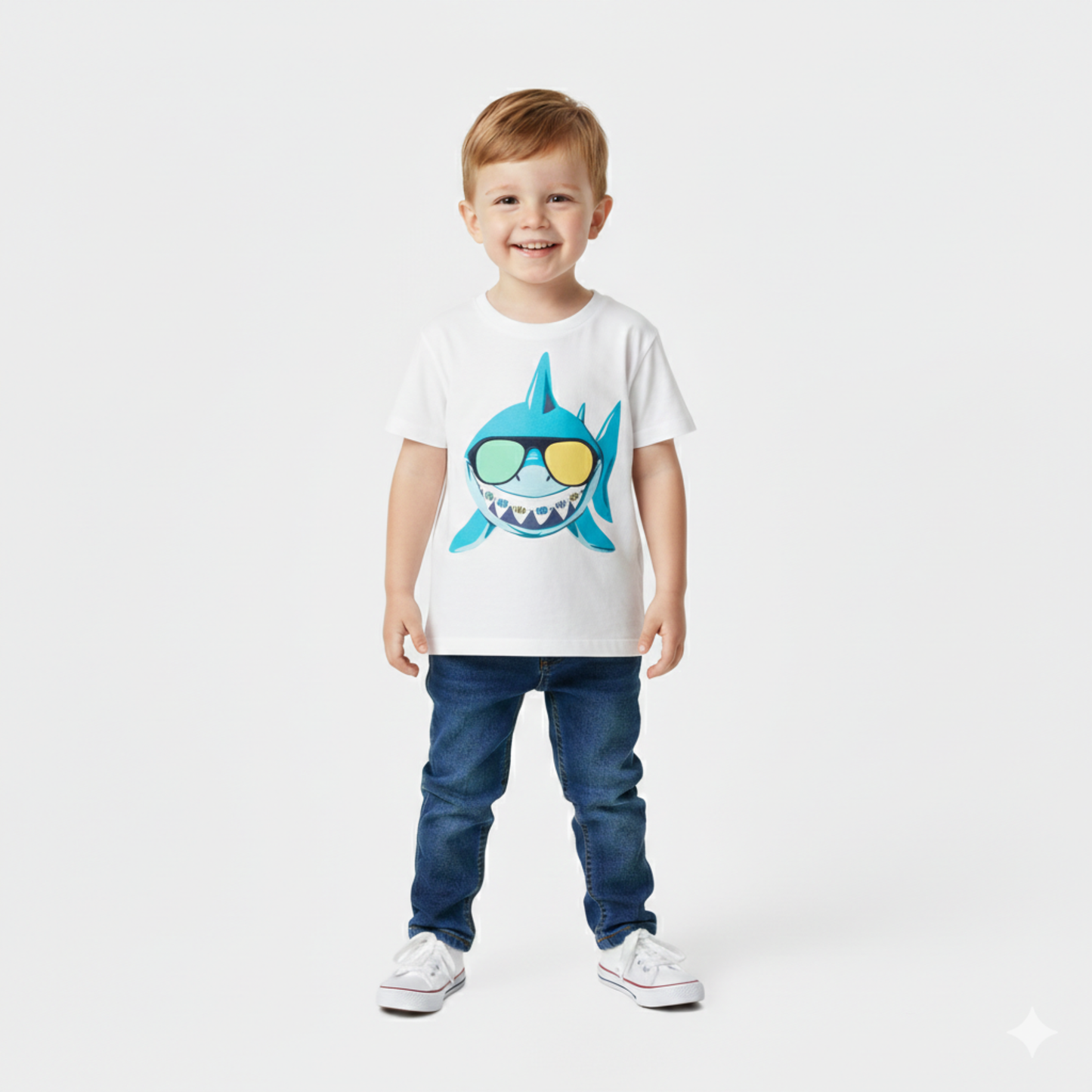 T-shirt manga curta com Estampado de Tubarão