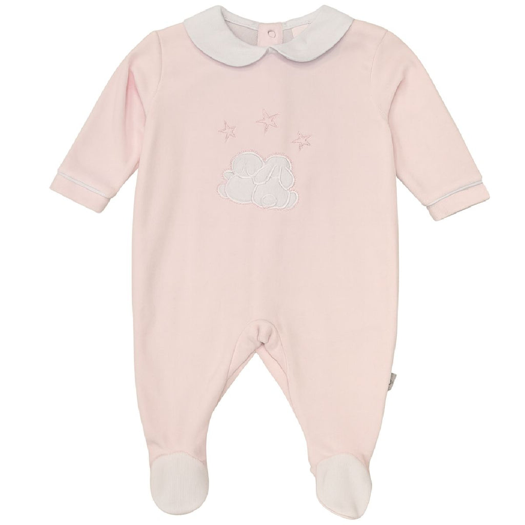 Babygrow veludo rosa coelhos