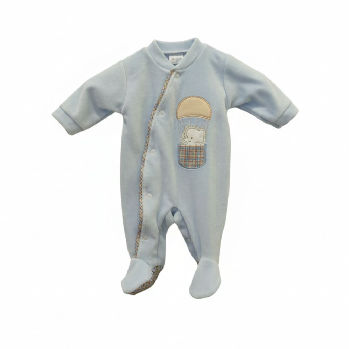 Babygrow em veludo azul elefante
