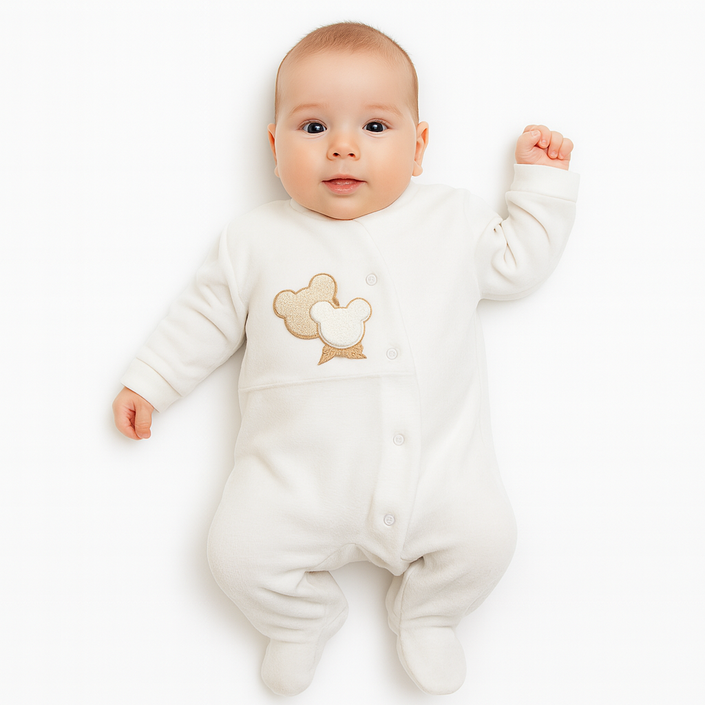 Babygrow em veludo branco urso