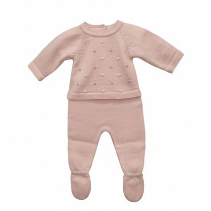 Conjunto Malha Pipoca Rosa Bebé