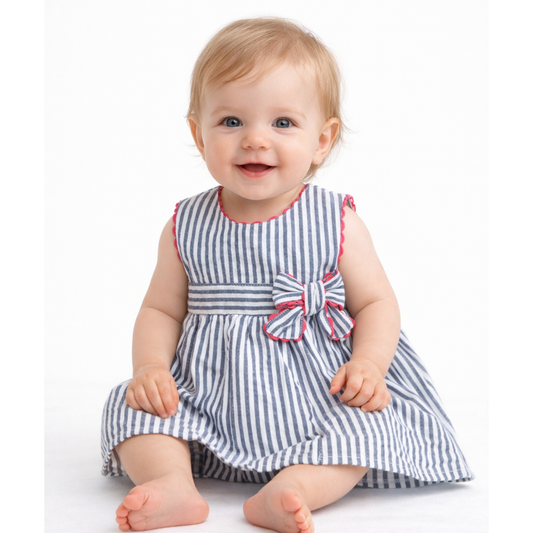 Conjunto de Vestido e Tapa-fraldas às Riscas para Bebé Menina