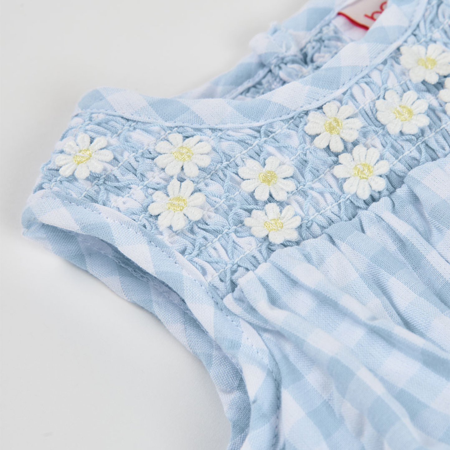 Vestido Vichy Azul com Flores e Tapa-fraldas