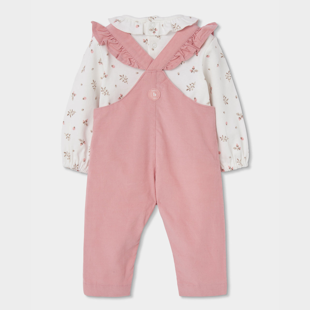 Conjunto Jardineiras e Body Floral com Folhos