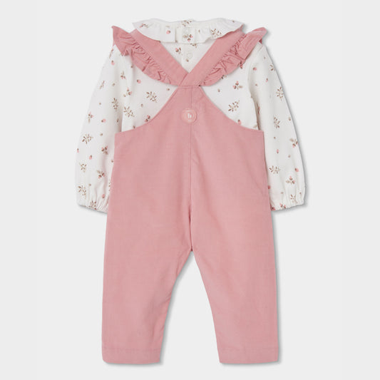 Conjunto Jardineiras e Body Floral com Folhos