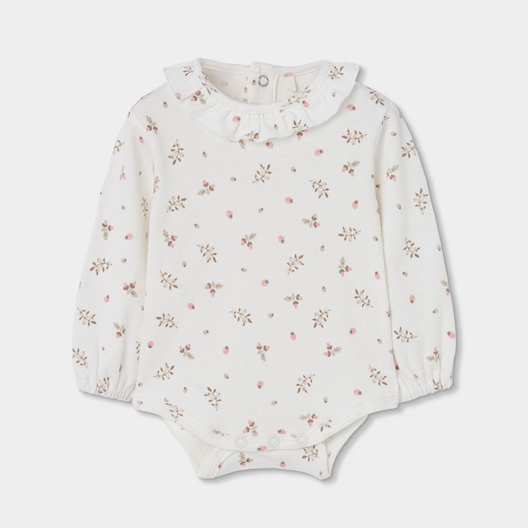 Conjunto Jardineiras e Body Floral com Folhos