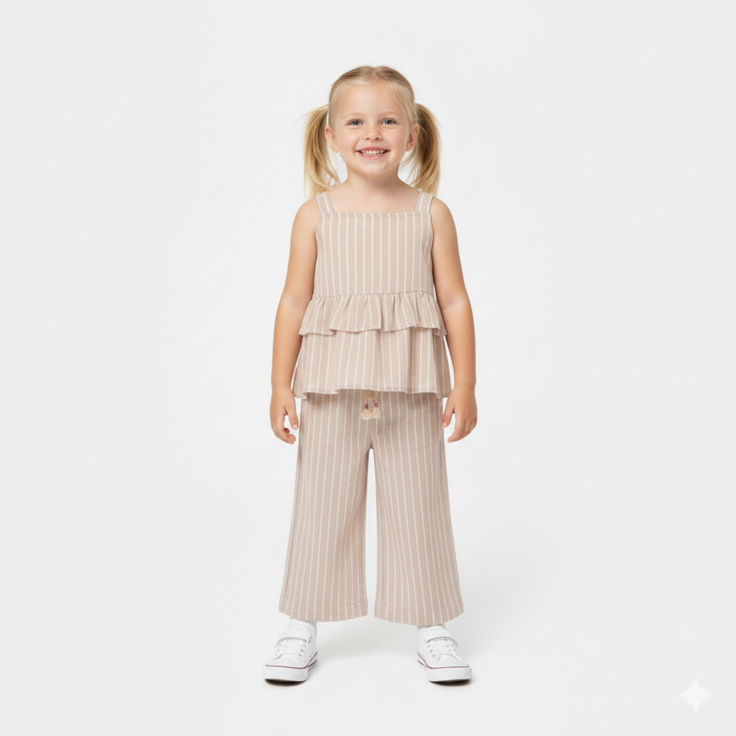 Calças em Linho Às Riscas para Menina