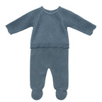 Conjunto de malha bebé menina "soft" - 3pç azul | BABI