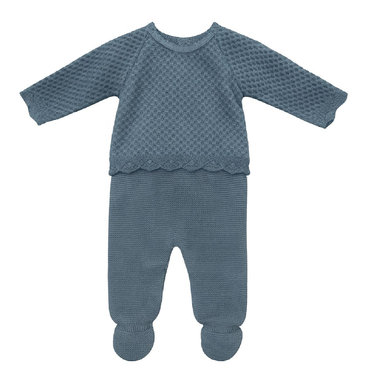 Conjunto de malha bebé menina "soft" - 3pç azul | BABI