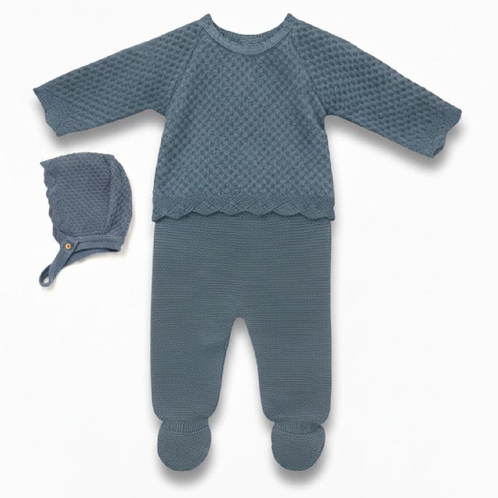 Conjunto de malha bebé menina "soft" - 3pç azul | BABI