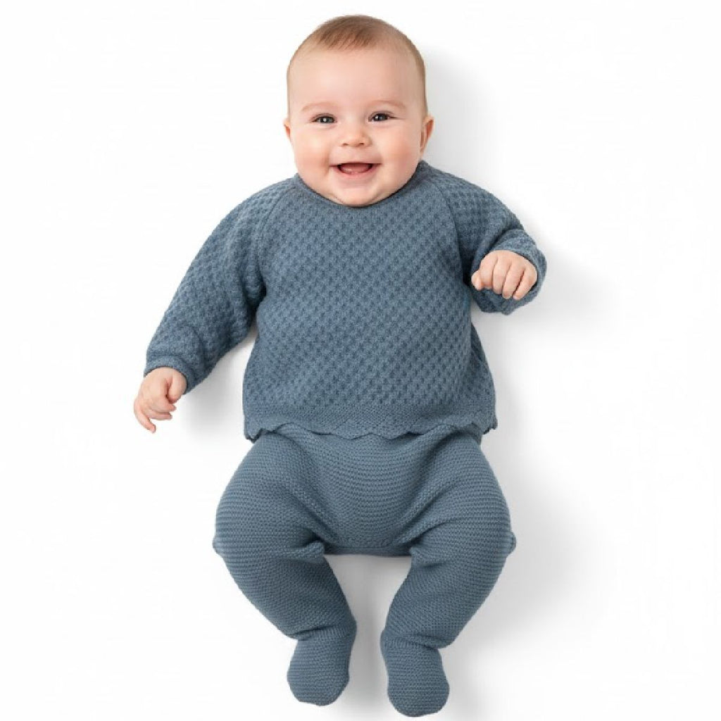 Conjunto de malha bebé menina "soft" - 3pç azul | BABI