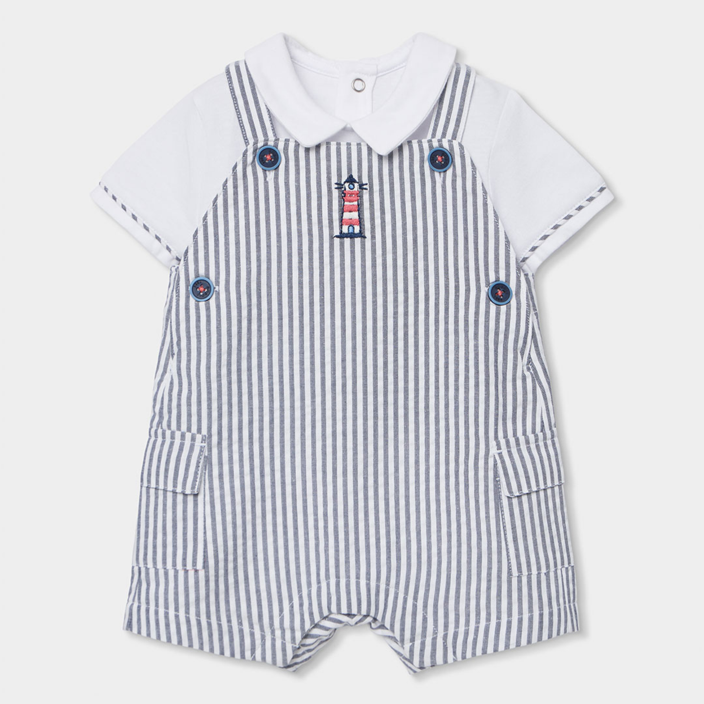 Conjunto Jardineiras e Polo Estilo Marinheiro