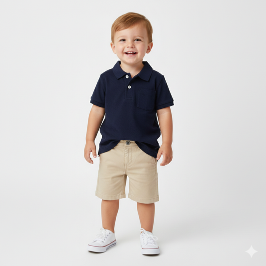 Polo De algodão Azul-marinho