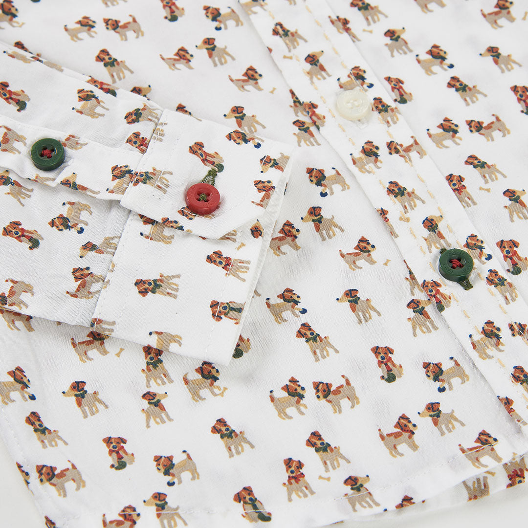 Camisa Branca com Estampado de Cães