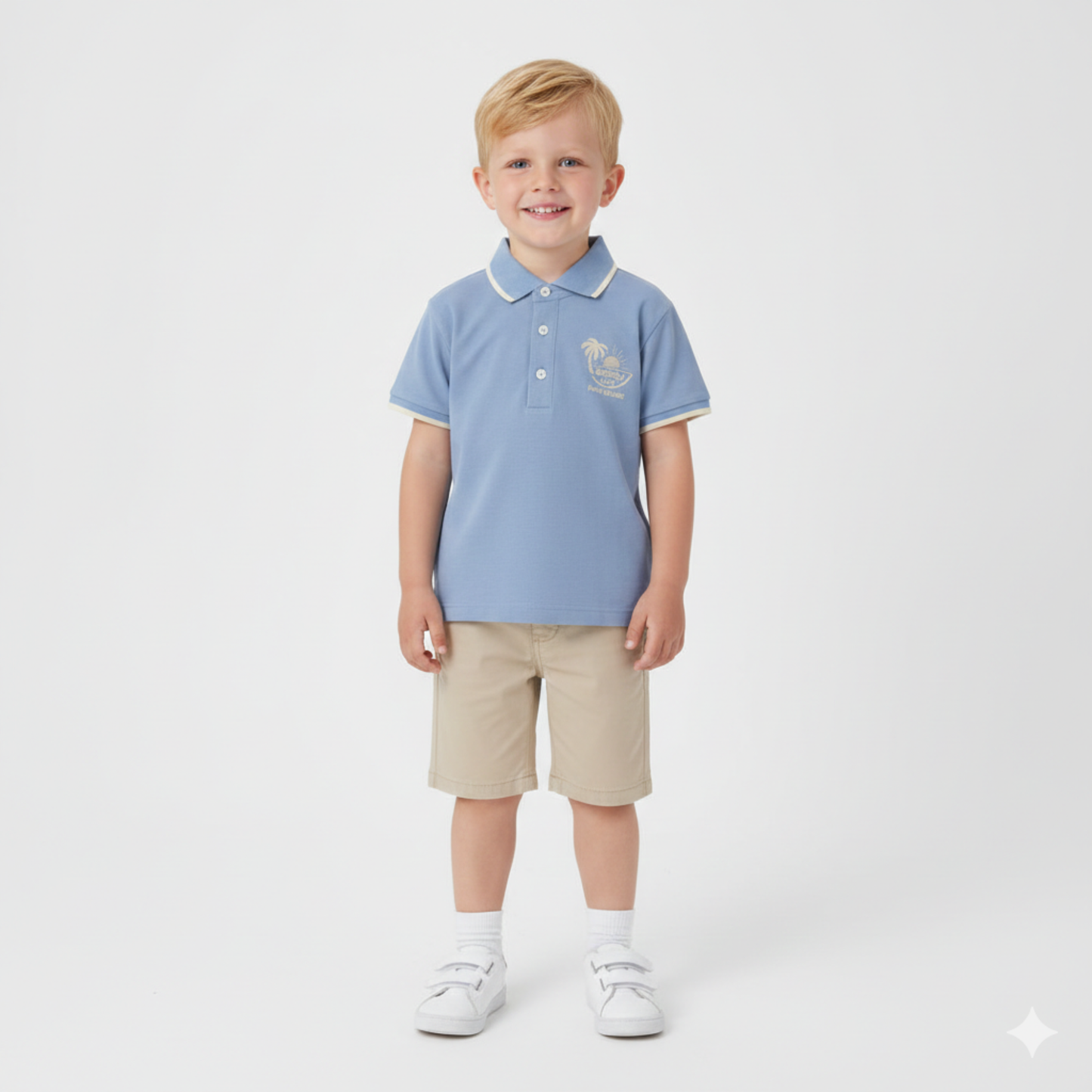Polo Piqué Azul "Palm Island" – Estilo Tropical e Conforto Casual
