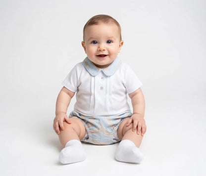 Conjunto T-shirt e Fofo Azul e Bege