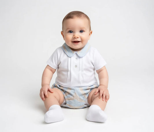 Conjunto em Algodão para Menino- Azul e Bege