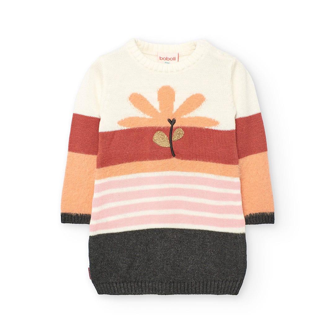 Vestido malha | Cor de laranja flor| BOBOLI