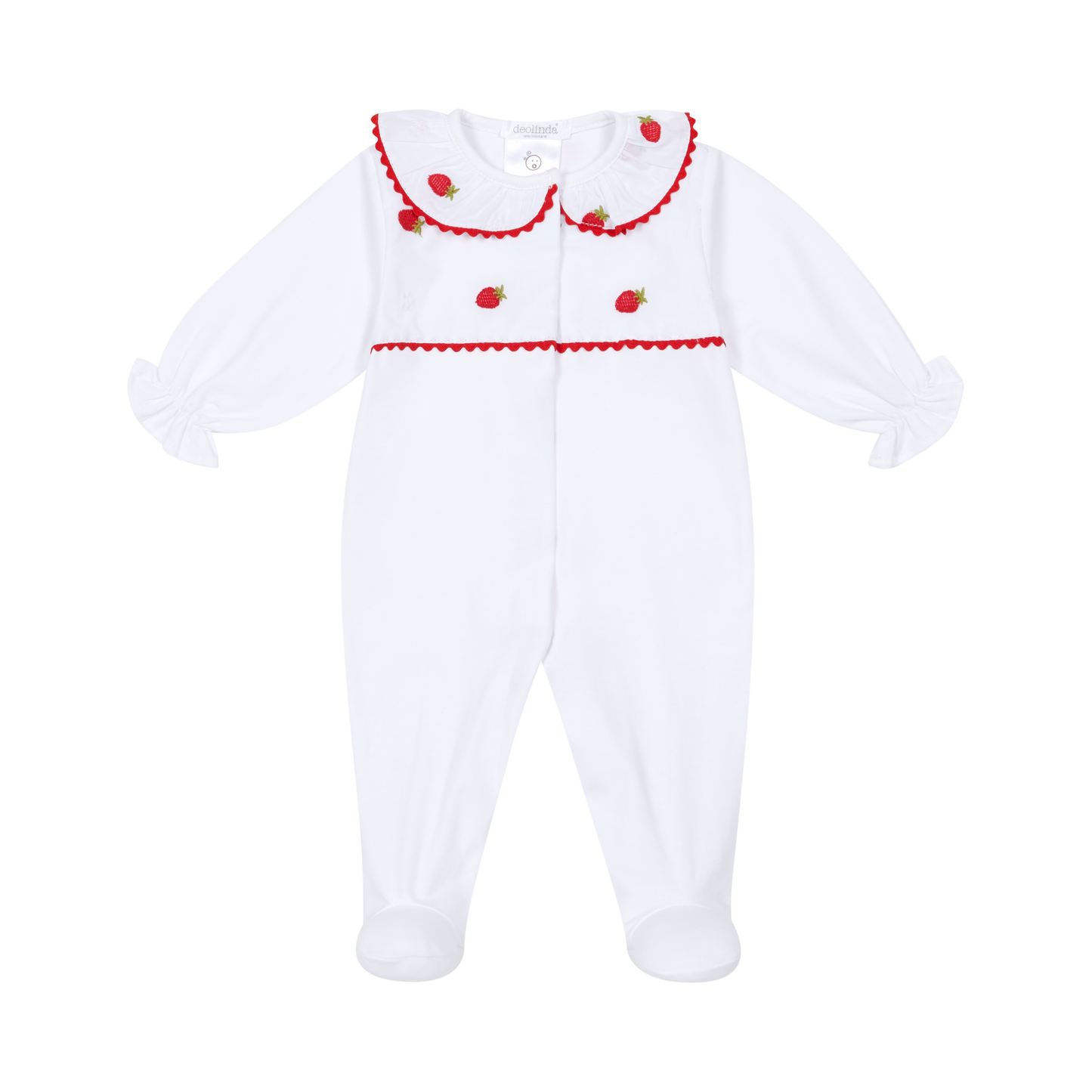 Babygrow em Algodão para Bebé e Recém-Nascido - Branco com Morangos