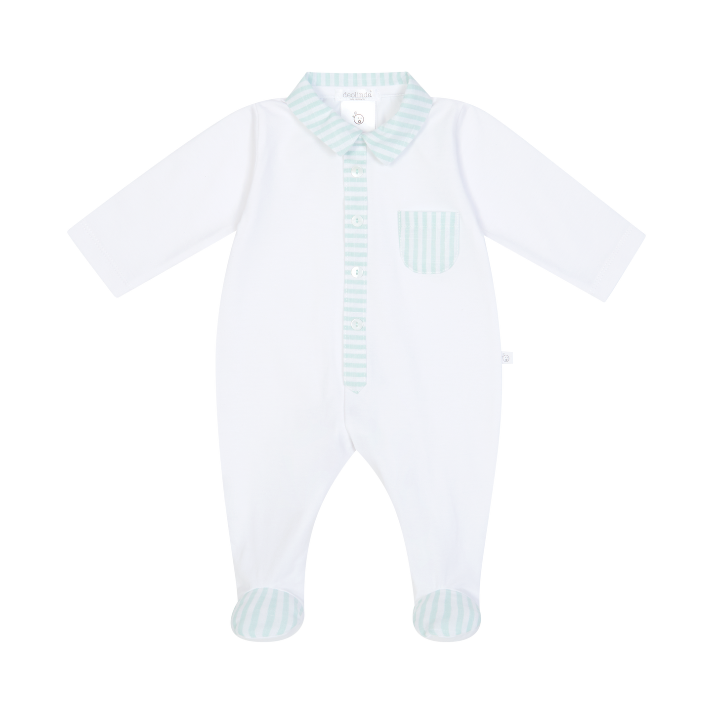Babygrow Algodão para bebé Menino- Riscas Verde Água