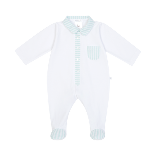 Babygrow Algodão para bebé Menino- Riscas Verde Água