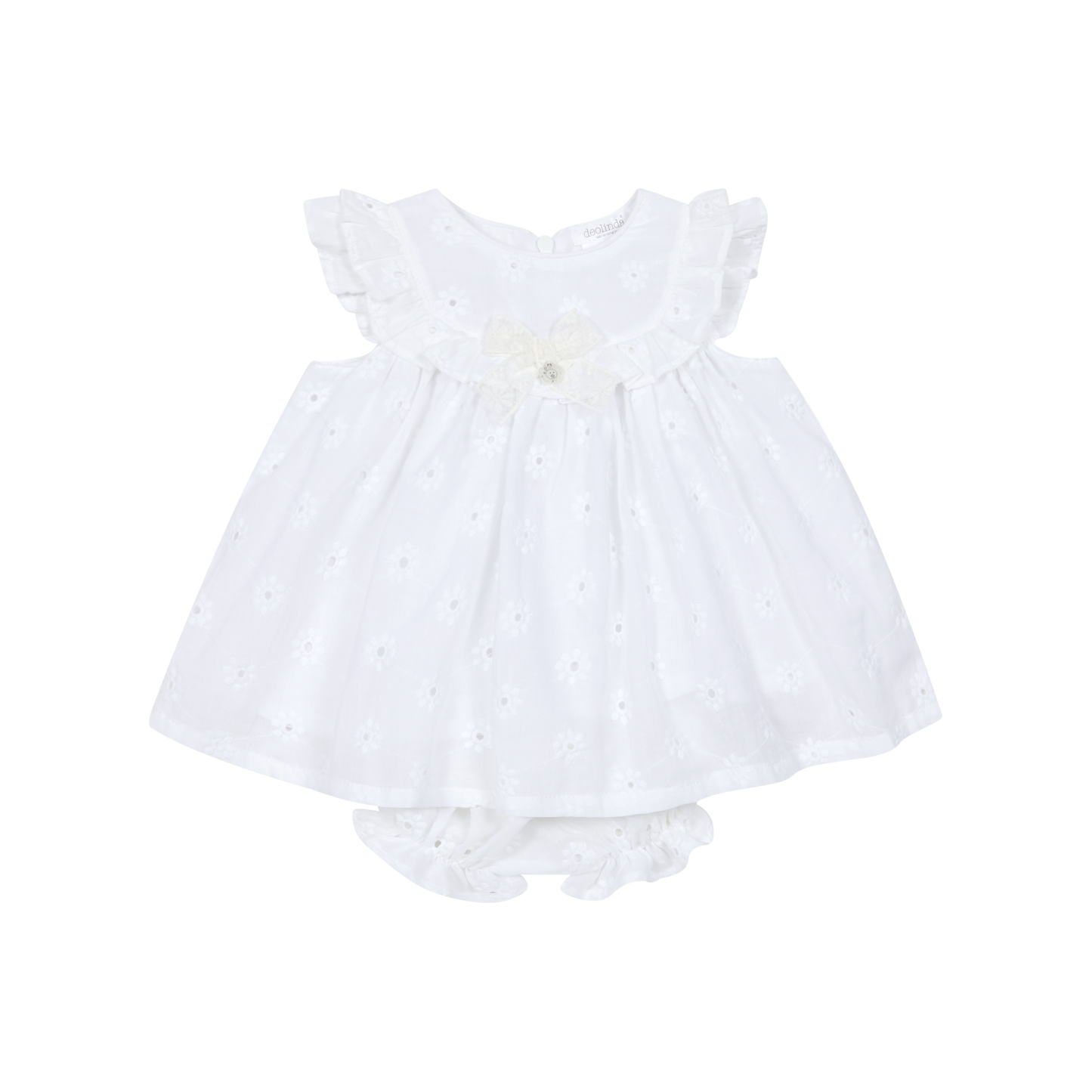 Vestido com Tapa Fraldas em Algodão para Bebé Menina - Branco