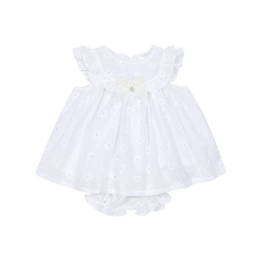Vestido com Tapa Fraldas em Algodão para Bebé Menina - Branco