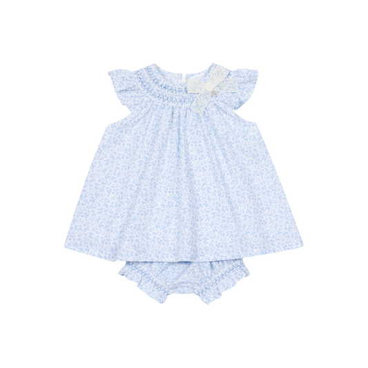 Vestido com Tapa Fraldas em Algodão para Bebé Menina - Azul