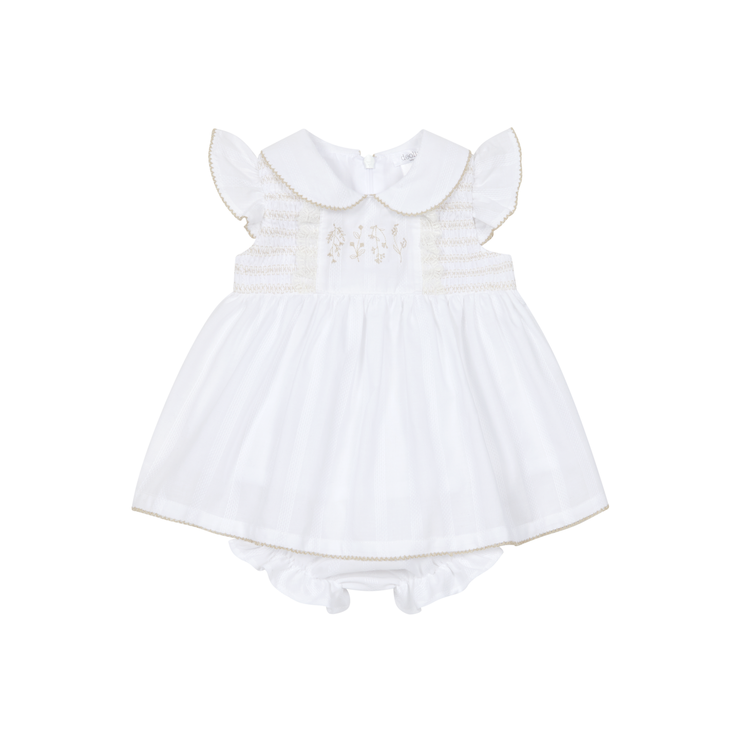 Vestido com Tapa Fraldas em Algodão para Bebé Menina - Branco