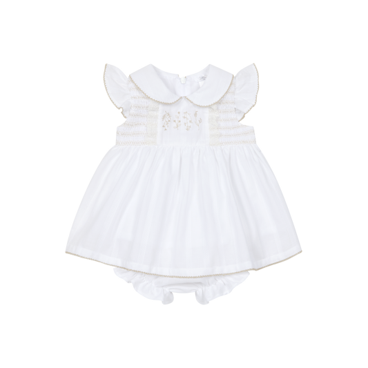Vestido com Tapa Fraldas em Algodão para Bebé Menina - Branco