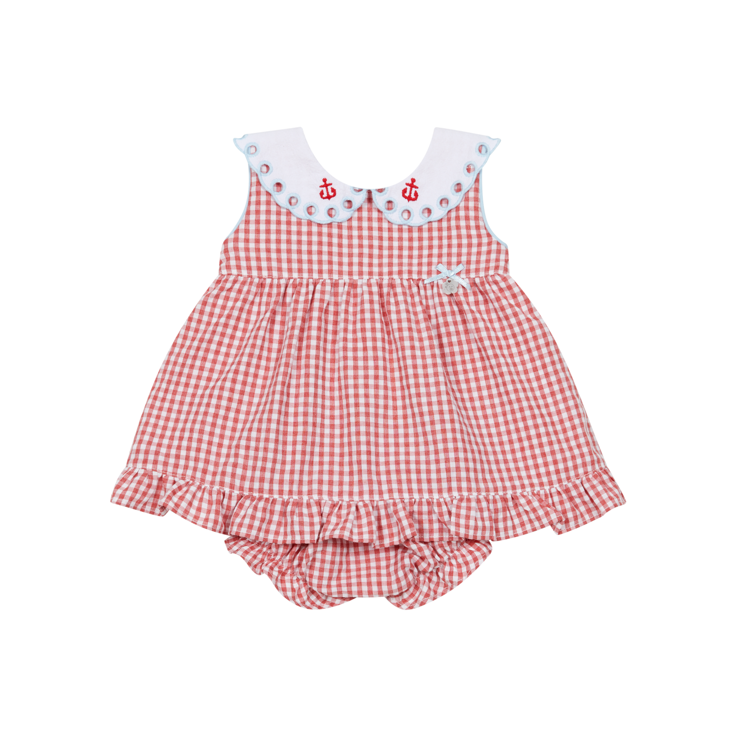 Vestido com Tapa Fraldas para Menina- Vichy Vermelho e Branco