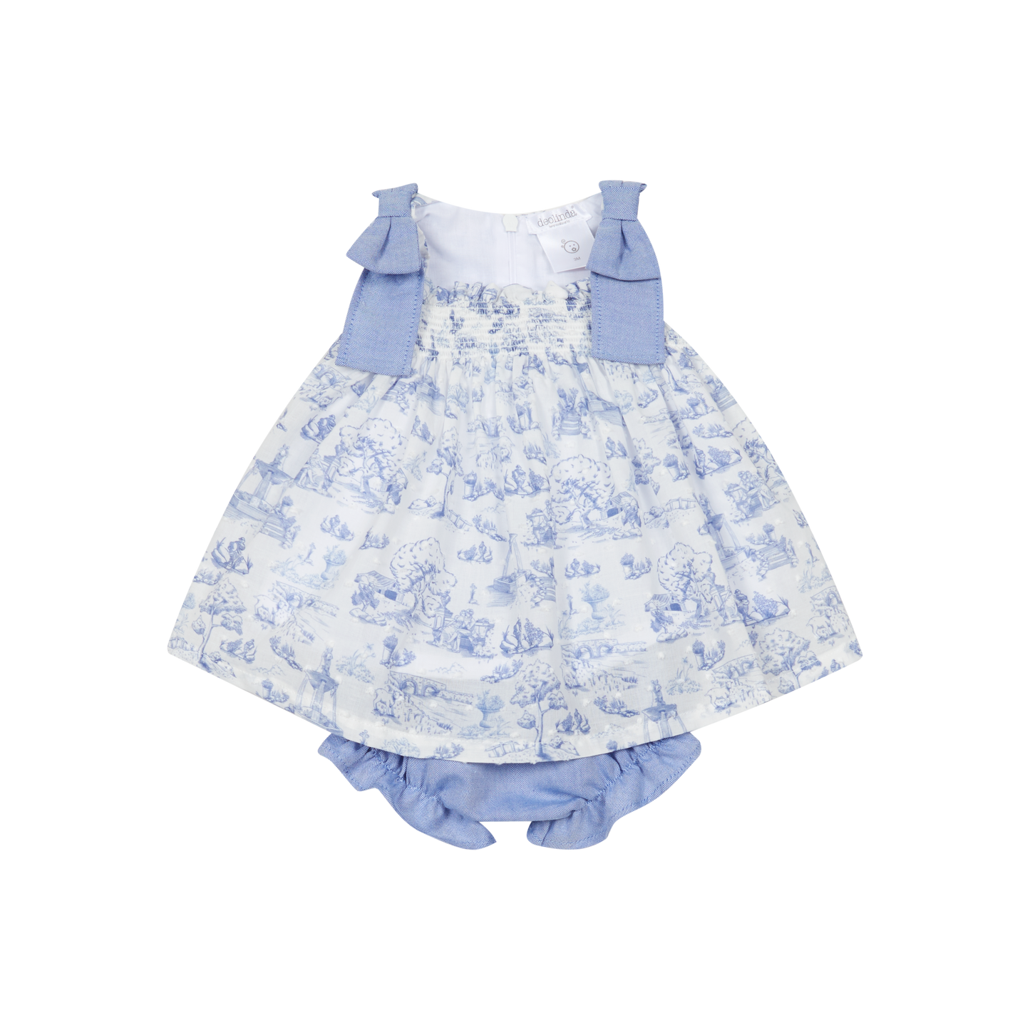 Vestido c/ Tapa Fraldas em Algodão Toile de Jouy Bebé Menina