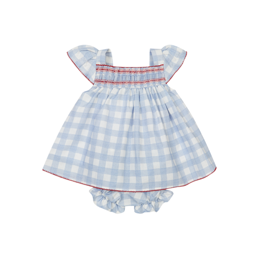 Vestido com Tapa Fraldas em Algodão Bebé Menina Vichy