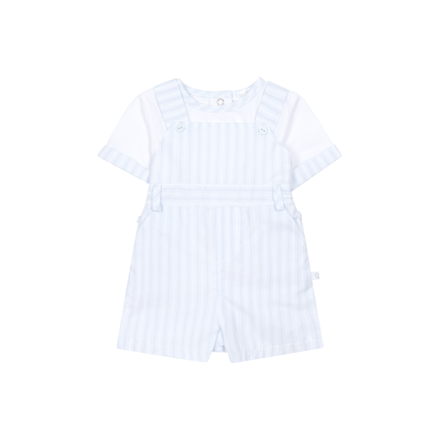 Conjunto de Jardineiras Riscas e T-shirt para Menino- Azul bebé