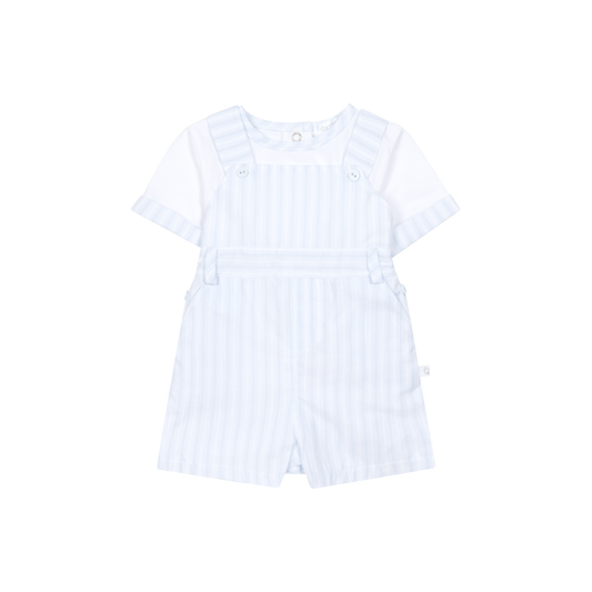 Conjunto de Jardineiras Riscas e T-shirt para Menino- Azul bebé