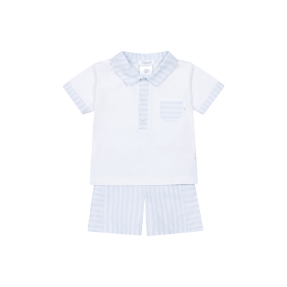 Conjunto T-shirt e Calções Algodão Riscas Brancas