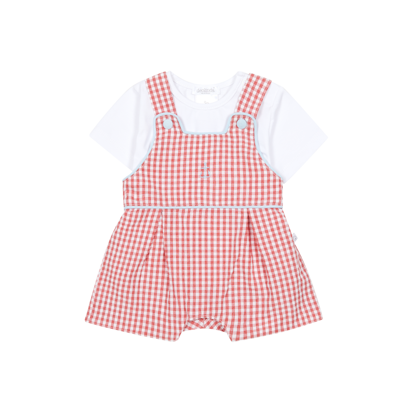 Conjunto Jardineira Vichy Vermelho e Branco- Unissexo
