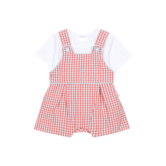 Conjunto Jardineira Vichy Vermelho e Branco- Unissexo