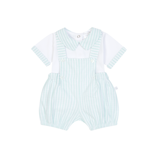 Conjunto de Fofo às Riscas e T-shirt para Menino- Verde Água