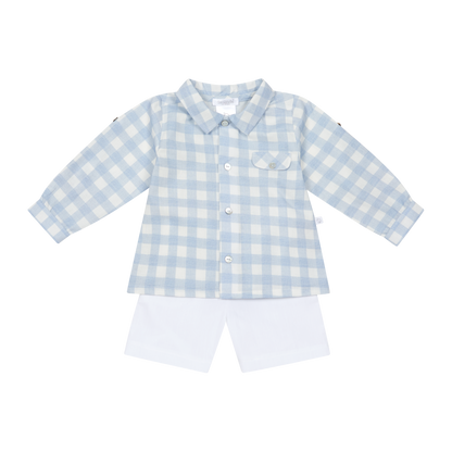 Conjunto Calção Com Camisa em Vichy Azul