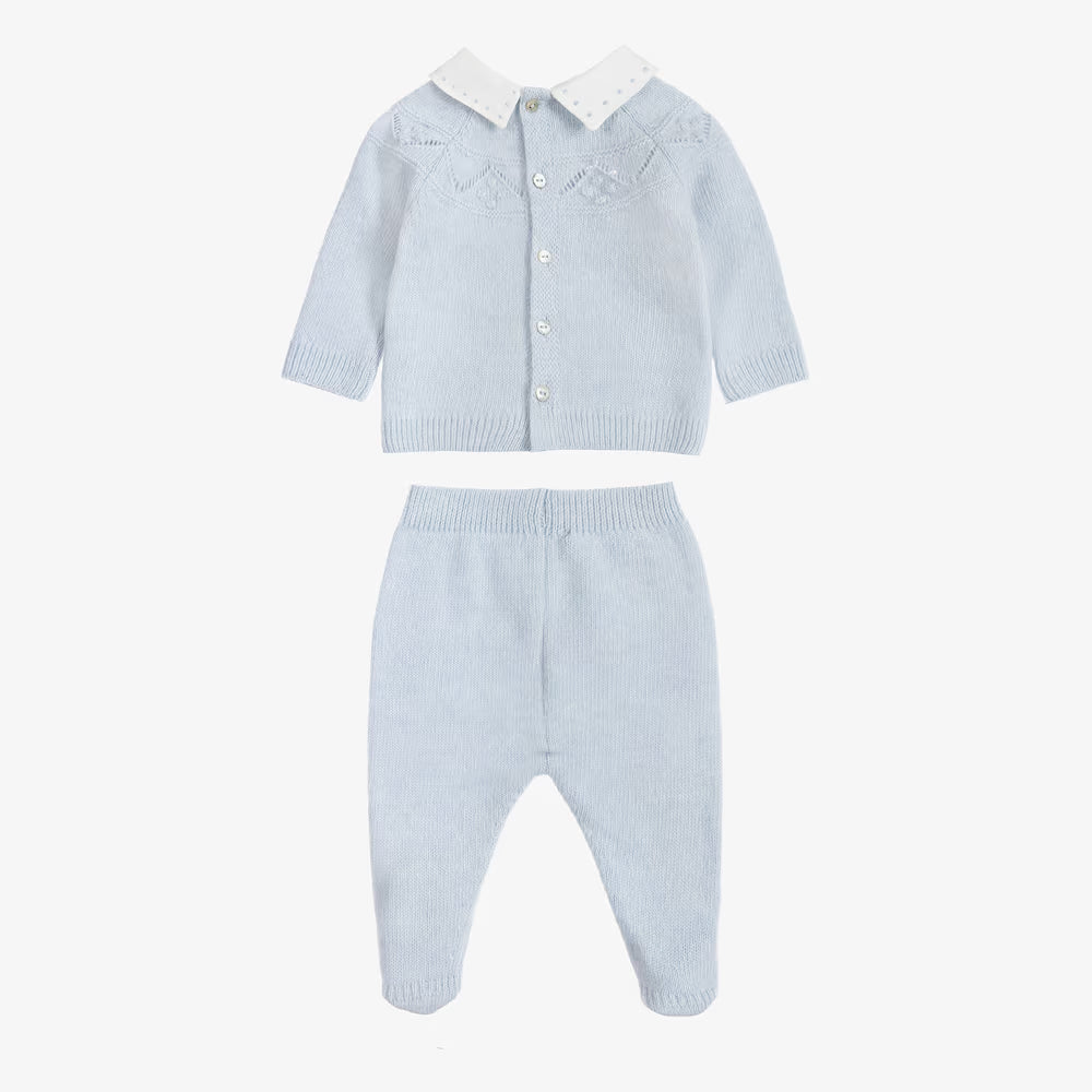 Conjunto de Malha com Gola Rendada Azul