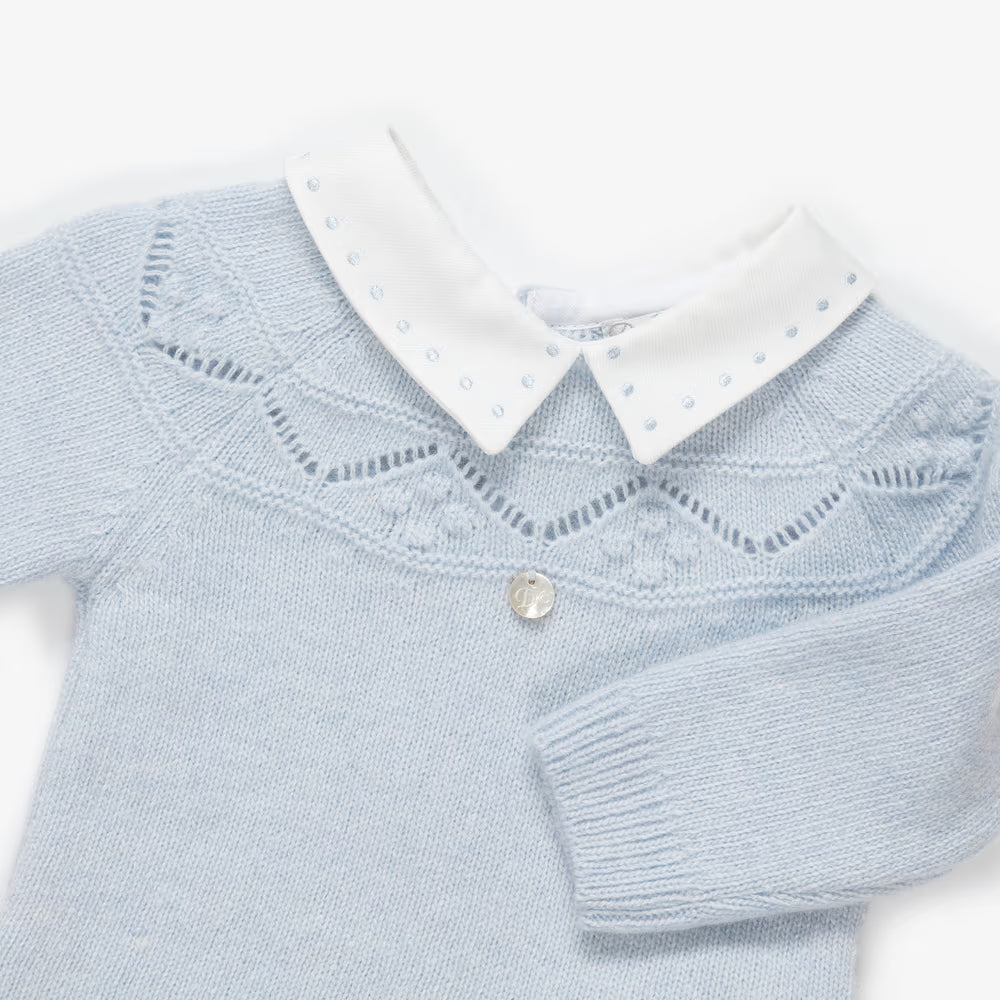 Conjunto de Malha com Gola Rendada Azul